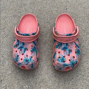 Pink printed crocs size 8
